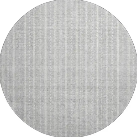 8' Silver And Ivory Striped Washable Round Rug With UV Protection Photo 2
