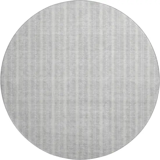 8' Silver And Ivory Striped Washable Round Rug With UV Protection Photo 1