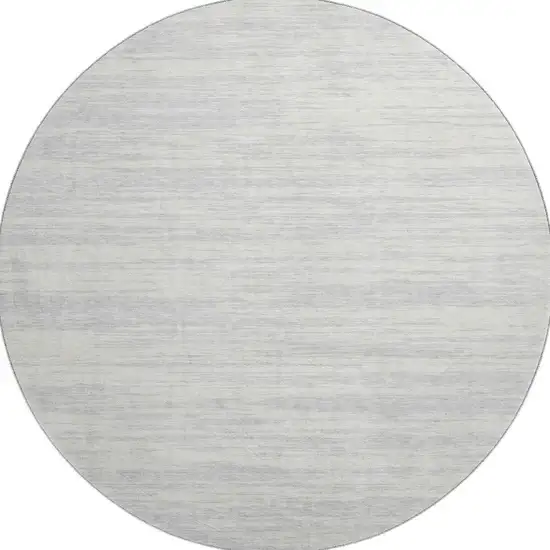 8' Silver And Ivory Striped Washable Round Rug With UV Protection Photo 3
