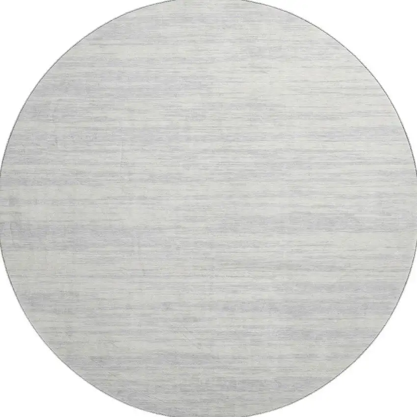 8' Silver And Ivory Striped Washable Round Rug With UV Protection Photo 3