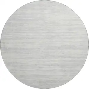 Photo of 8' Silver And Ivory Striped Washable Round Rug With UV Protection
