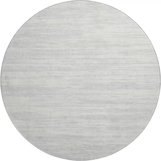 8' Silver And Ivory Striped Washable Round Rug With UV Protection Photo 1