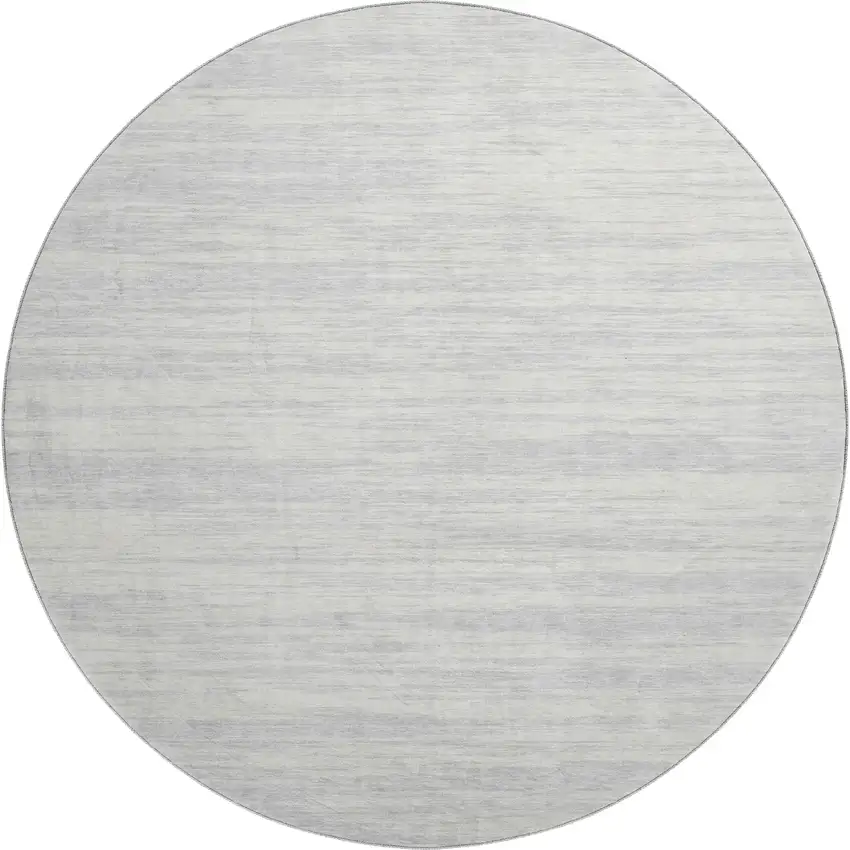 8' Silver And Ivory Striped Washable Round Rug With UV Protection Photo 1