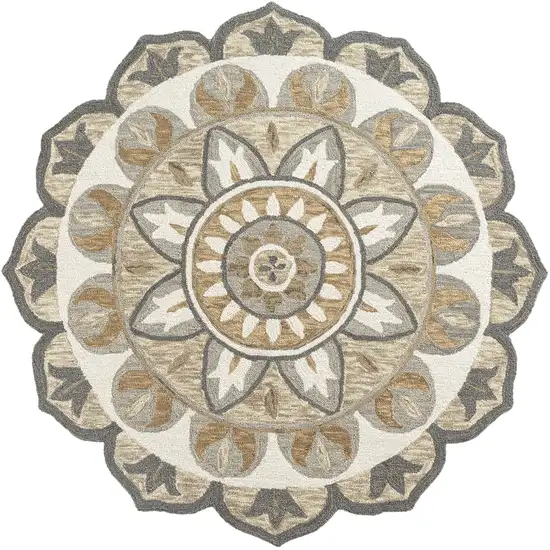 4' Silver And Ivory Wool Floral Hand Tufted Round Rug Photo 2