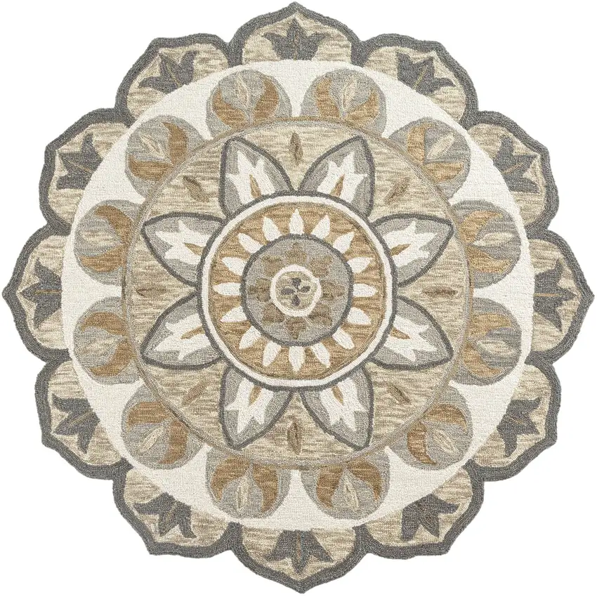 4' Silver And Ivory Wool Floral Hand Tufted Round Rug Photo 2