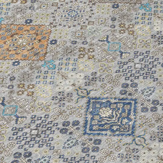 8' Silver And Navy Blue Round Oriental Washable Indoor Outdoor Area Rug Photo 7