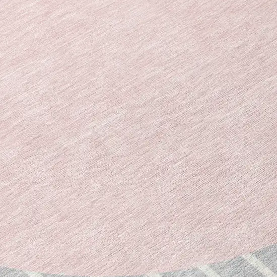 8' Silver And Pink Round Striped Washable Indoor Outdoor Area Rug Photo 8