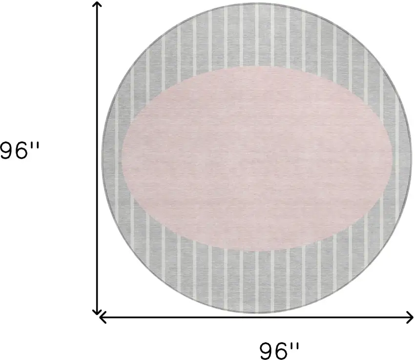 8' Silver And Pink Round Striped Washable Indoor Outdoor Area Rug Photo 3