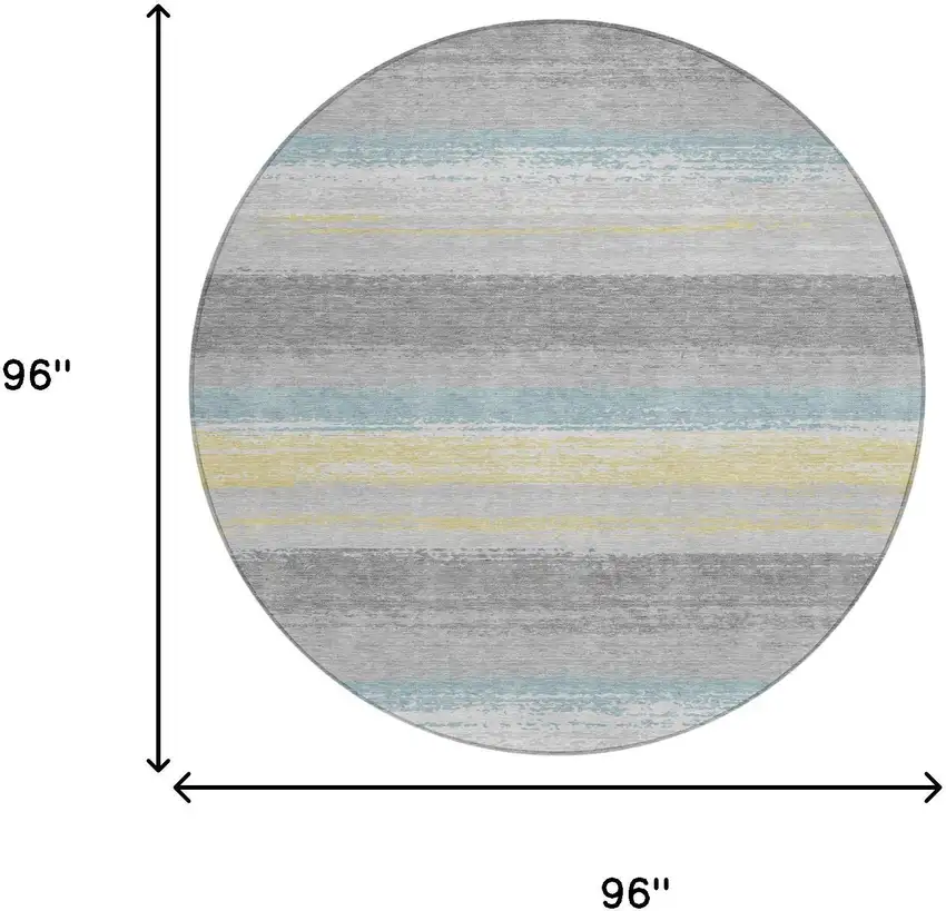 8' Silver And Taupe Round Striped Washable Indoor Outdoor Area Rug Photo 7