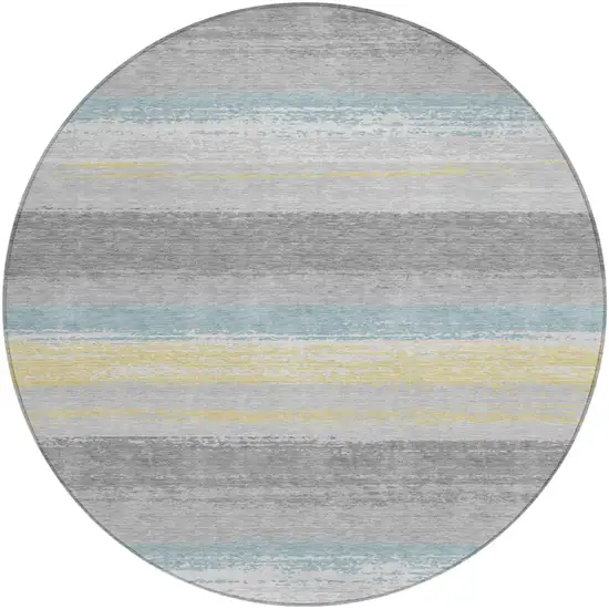 8' Silver And Taupe Round Striped Washable Indoor Outdoor Area Rug Photo 2
