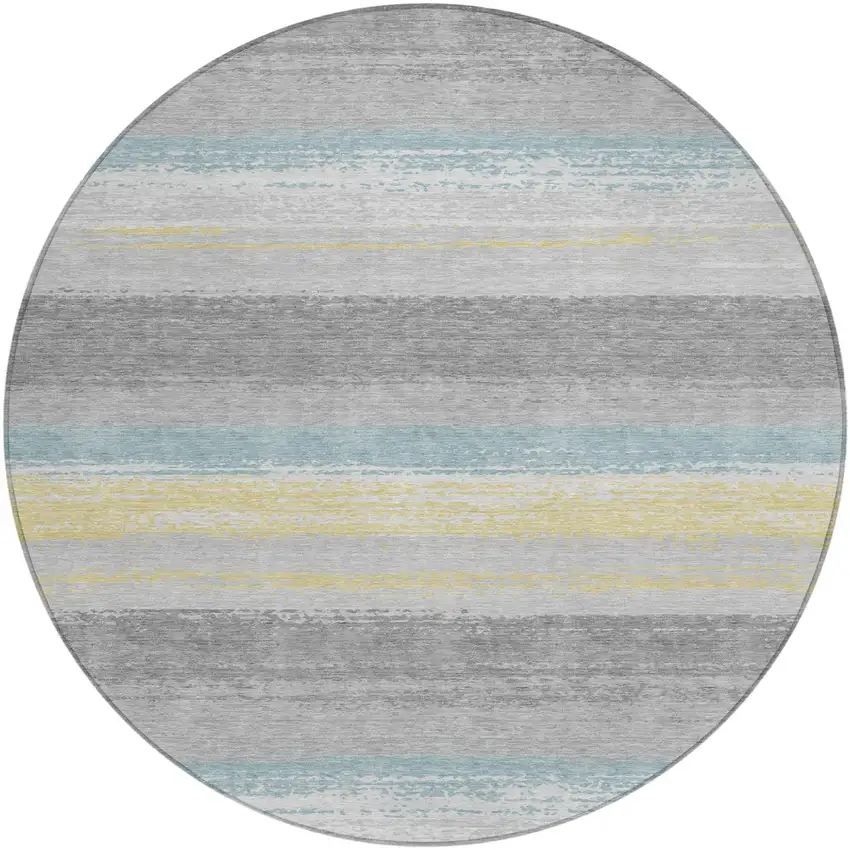 8' Silver And Taupe Round Striped Washable Indoor Outdoor Area Rug Photo 2