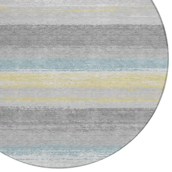 8' Silver And Taupe Round Striped Washable Indoor Outdoor Area Rug Photo 3