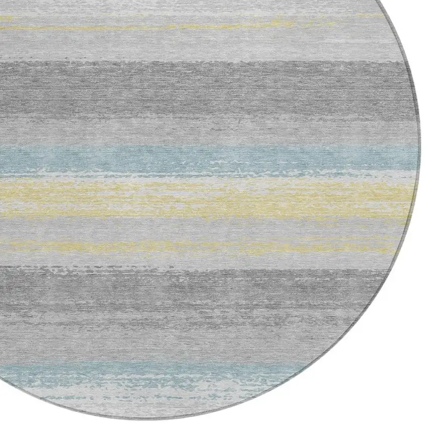 8' Silver And Taupe Round Striped Washable Indoor Outdoor Area Rug Photo 3