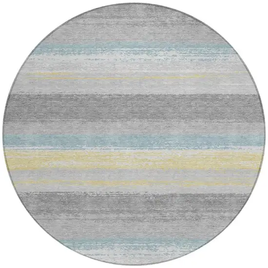 8' Silver And Taupe Round Striped Washable Indoor Outdoor Area Rug Photo 4