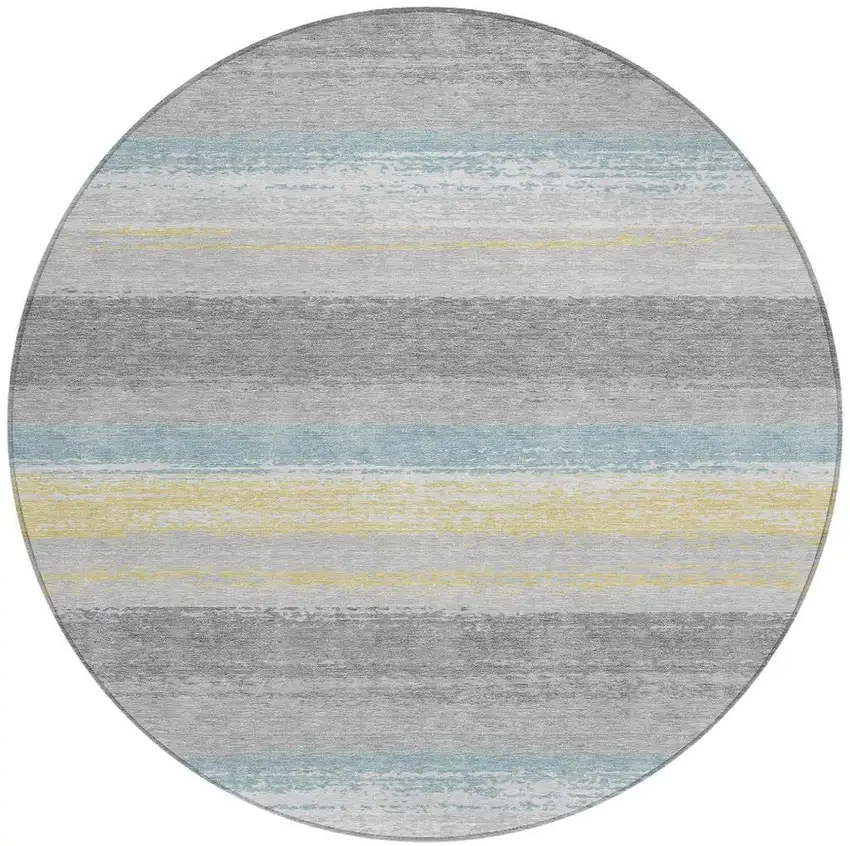 8' Silver And Taupe Round Striped Washable Indoor Outdoor Area Rug Photo 4