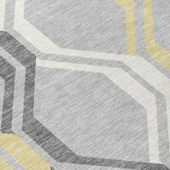 8' Silver Beige And Charcoal Round Geometric Washable Indoor Outdoor Area Rug Photo 7