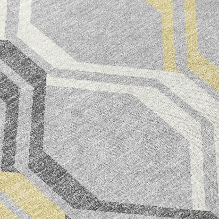 8' Silver Beige And Charcoal Round Geometric Washable Indoor Outdoor Area Rug Photo 7