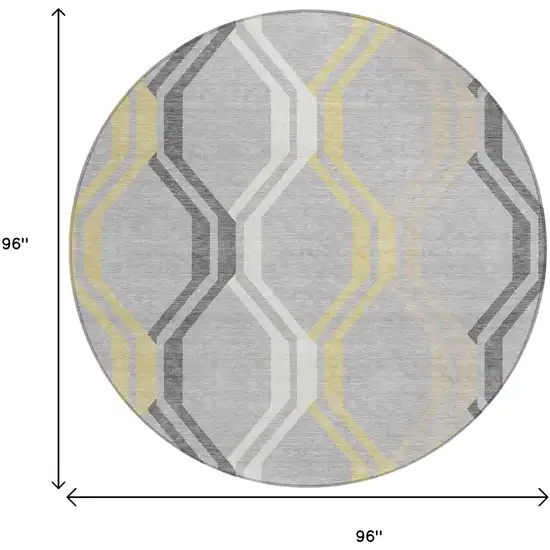 8' Silver Beige And Charcoal Round Geometric Washable Indoor Outdoor Area Rug Photo 3
