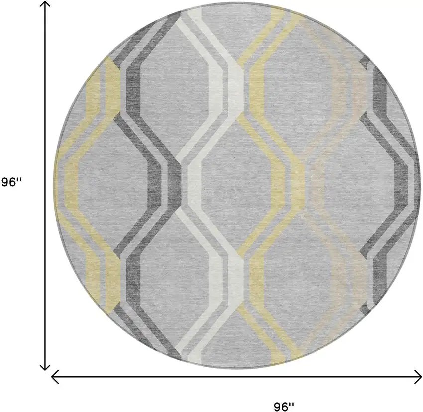8' Silver Beige And Charcoal Round Geometric Washable Indoor Outdoor Area Rug Photo 3