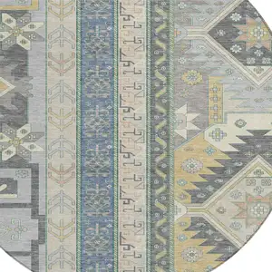 Photo of 8' Silver Beige And Gold Round Aztec Washable Indoor Outdoor Area Rug