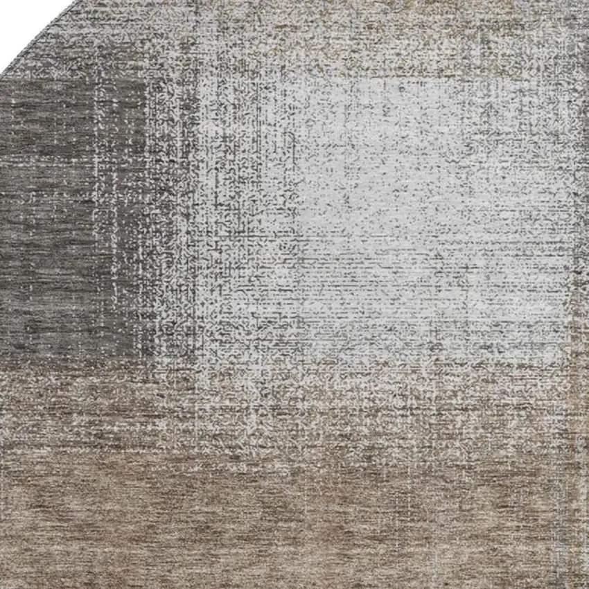 8' Silver Beige And Gray Abstract Washable Round Rug With UV Protection Photo 3