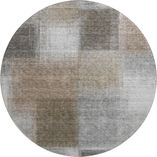 8' Silver Beige And Gray Abstract Washable Round Rug With UV Protection Photo 1