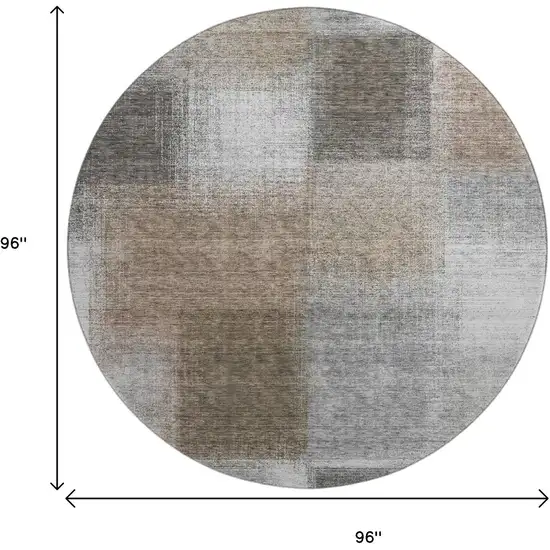 8' Silver Beige And Gray Abstract Washable Round Rug With UV Protection Photo 3