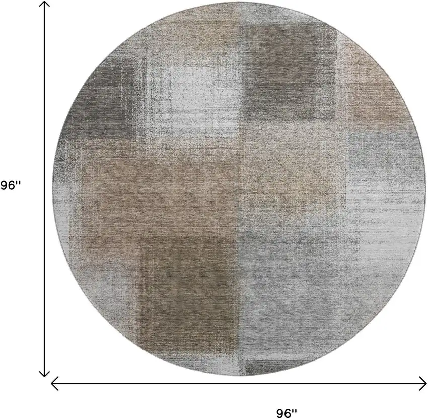 8' Silver Beige And Gray Abstract Washable Round Rug With UV Protection Photo 3