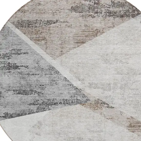 8' Silver Beige And Gray Round Abstract Washable Indoor Outdoor Area Rug Photo 4