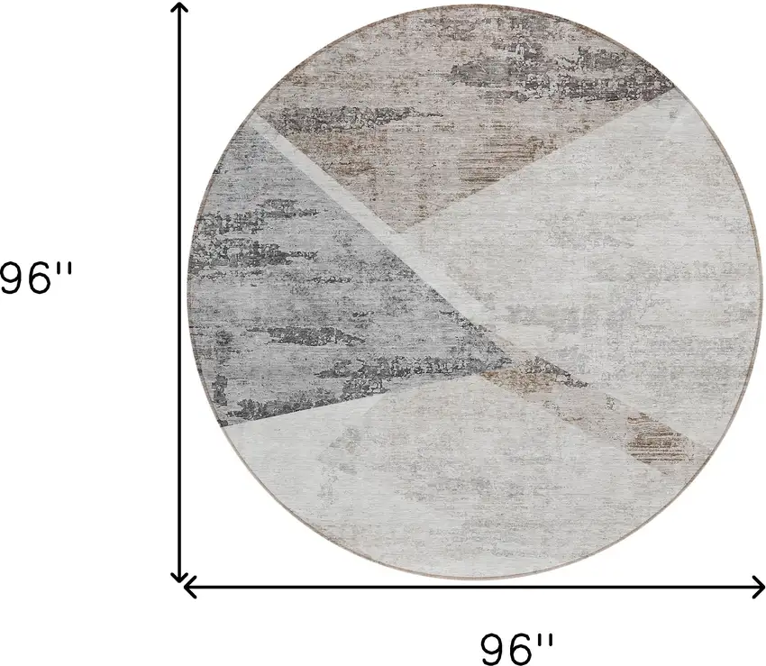 8' Silver Beige And Gray Round Abstract Washable Indoor Outdoor Area Rug Photo 3