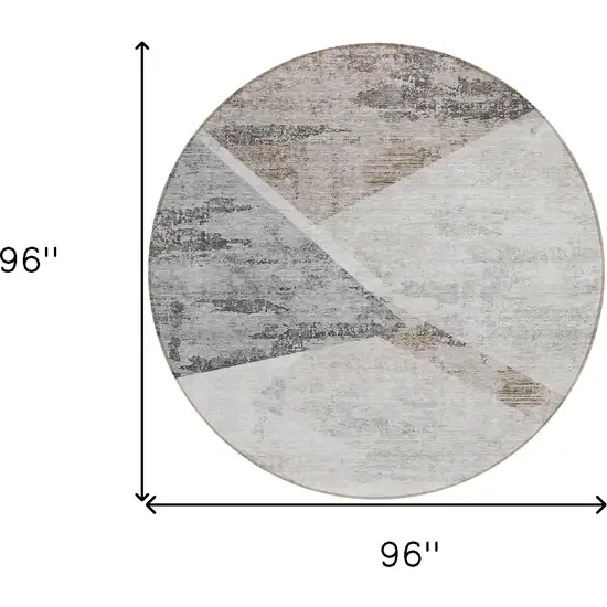 8' Silver Beige And Gray Round Abstract Washable Indoor Outdoor Area Rug Photo 3