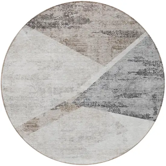 8' Silver Beige And Gray Round Abstract Washable Indoor Outdoor Area Rug Photo 5
