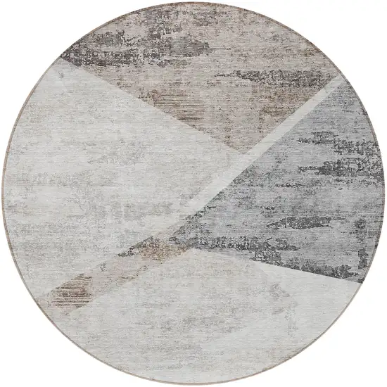 8' Silver Beige And Gray Round Abstract Washable Indoor Outdoor Area Rug Photo 5