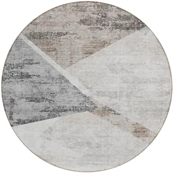 8' Silver Beige And Gray Round Abstract Washable Indoor Outdoor Area Rug Photo 2