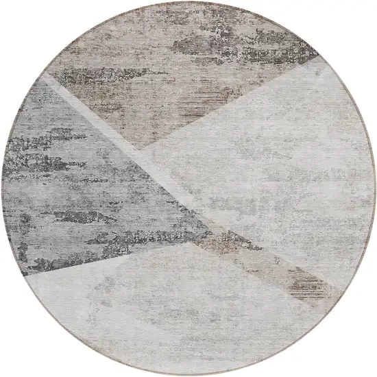 8' Silver Beige And Gray Round Abstract Washable Indoor Outdoor Area Rug Photo 2