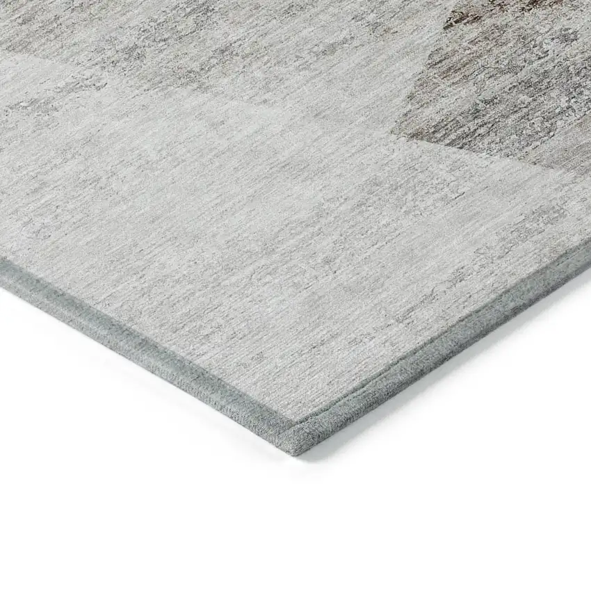 8' Silver Beige And Gray Round Abstract Washable Indoor Outdoor Area Rug Photo 3