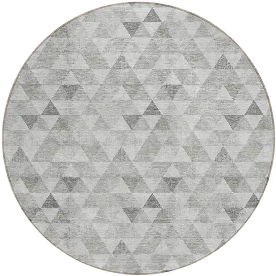 8' Silver Beige And Taupe Round Geometric Washable Indoor Outdoor Area Rug Photo 2