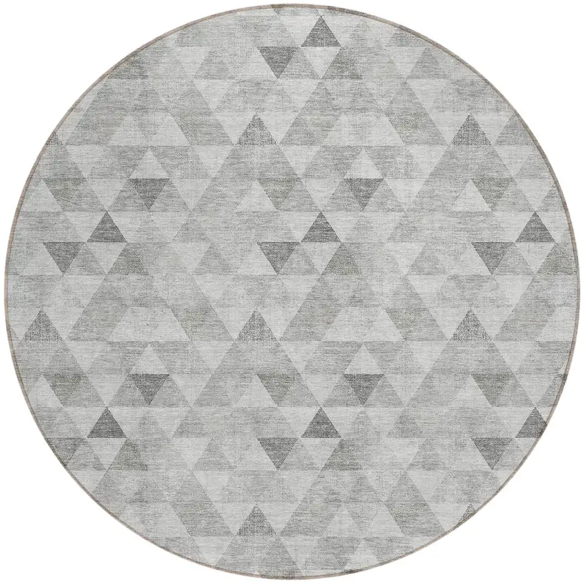 8' Silver Beige And Taupe Round Geometric Washable Indoor Outdoor Area Rug Photo 2