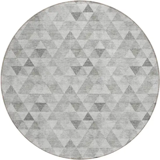 8' Silver Beige And Taupe Round Geometric Washable Indoor Outdoor Area Rug Photo 2