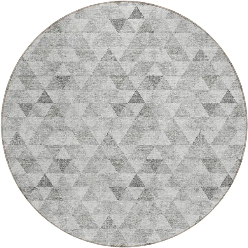 8' Silver Beige And Taupe Round Geometric Washable Indoor Outdoor Area Rug Photo 2
