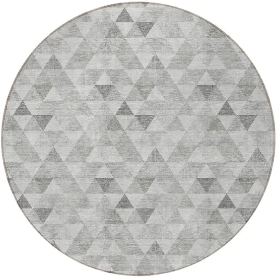 8' Silver Beige And Taupe Round Geometric Washable Indoor Outdoor Area Rug Photo 5