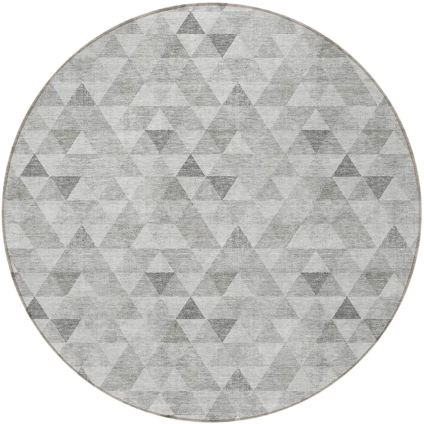 8' Silver Beige And Taupe Round Geometric Washable Indoor Outdoor Area Rug Photo 5