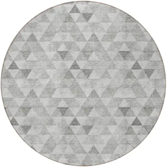 8' Silver Beige And Taupe Round Geometric Washable Indoor Outdoor Area Rug Photo 5