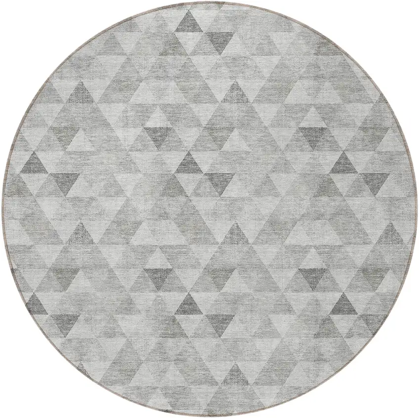 8' Silver Beige And Taupe Round Geometric Washable Indoor Outdoor Area Rug Photo 5