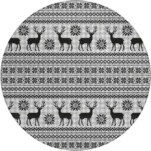 Photo of 8' Silver Black And Ivory Round Animal Print Washable Indoor Outdoor Area Rug