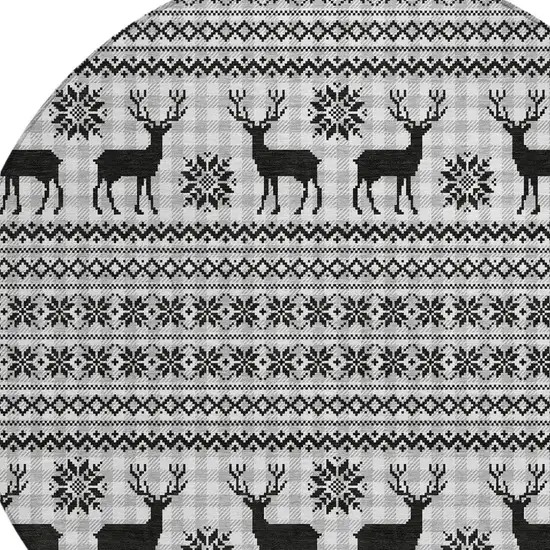 8' Silver Black And Ivory Round Animal Print Washable Indoor Outdoor Area Rug Photo 8
