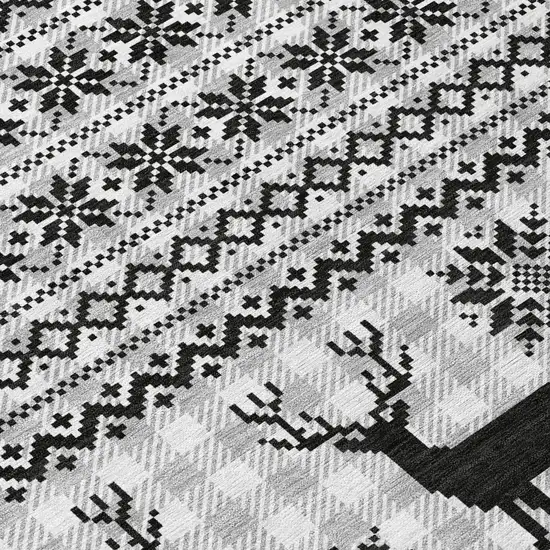 8' Silver Black And Ivory Round Deer Washable Indoor Outdoor Area Rug Photo 9