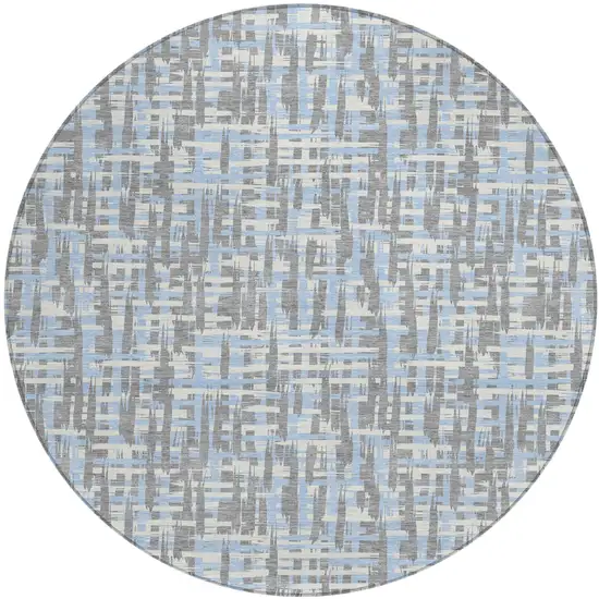 8' Silver Blue And Beige Round Abstract Washable Indoor Outdoor Area Rug Photo 2