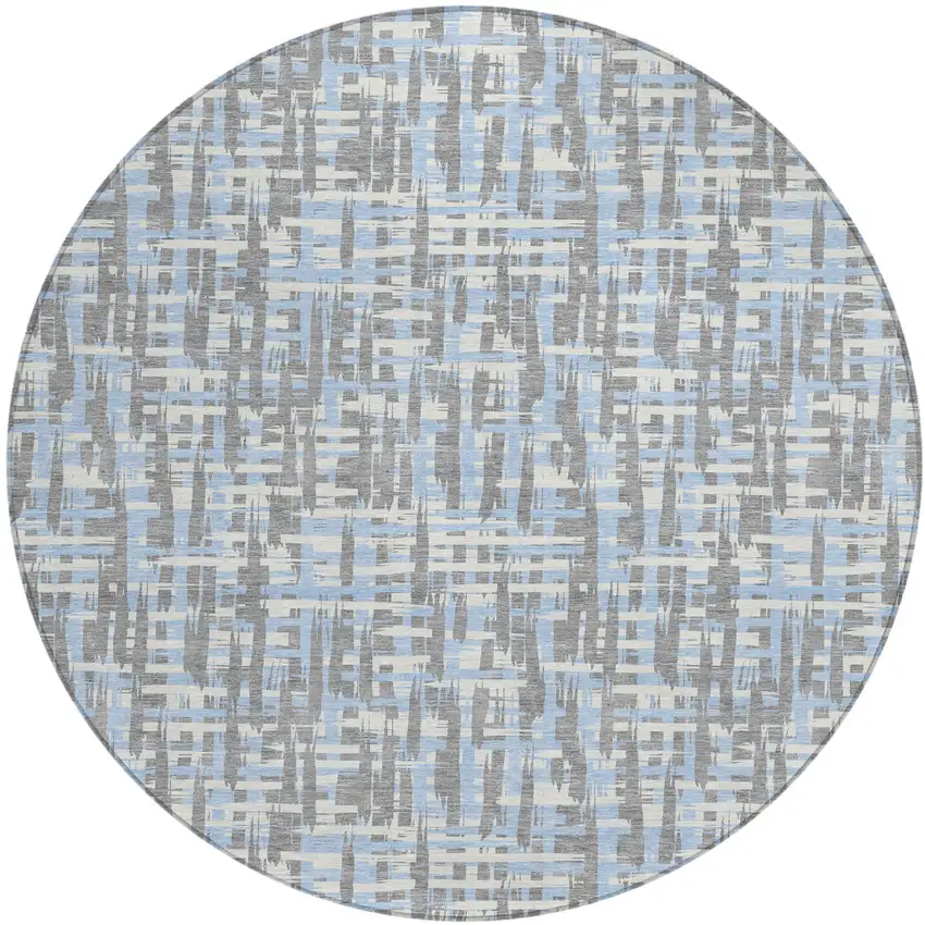 8' Silver Blue And Beige Round Abstract Washable Indoor Outdoor Area Rug Photo 2