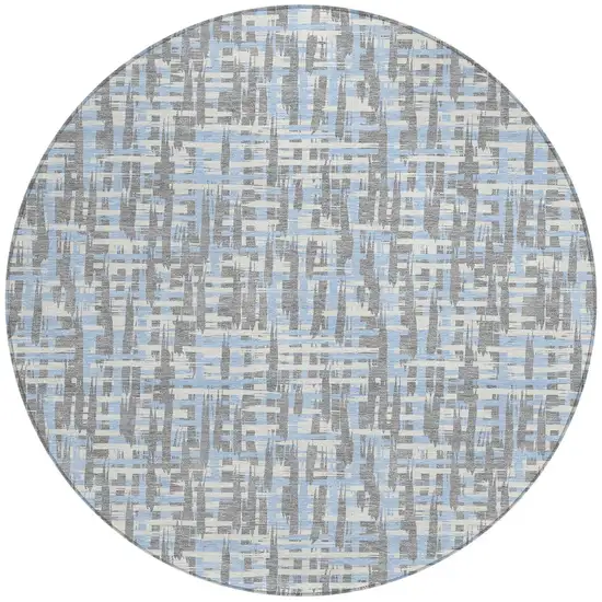 8' Silver Blue And Beige Round Abstract Washable Indoor Outdoor Area Rug Photo 6